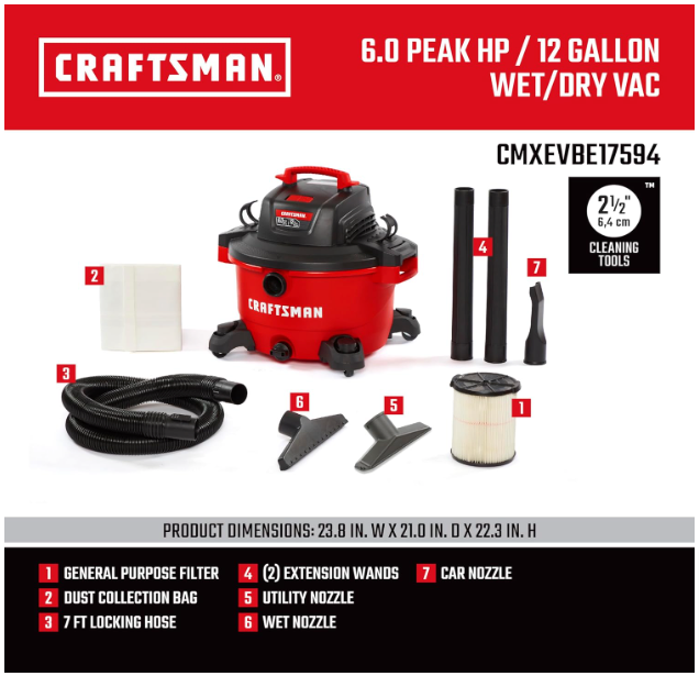 Craftsman 12 Gallon 6 HP Wet/Dry Shop Vacuum