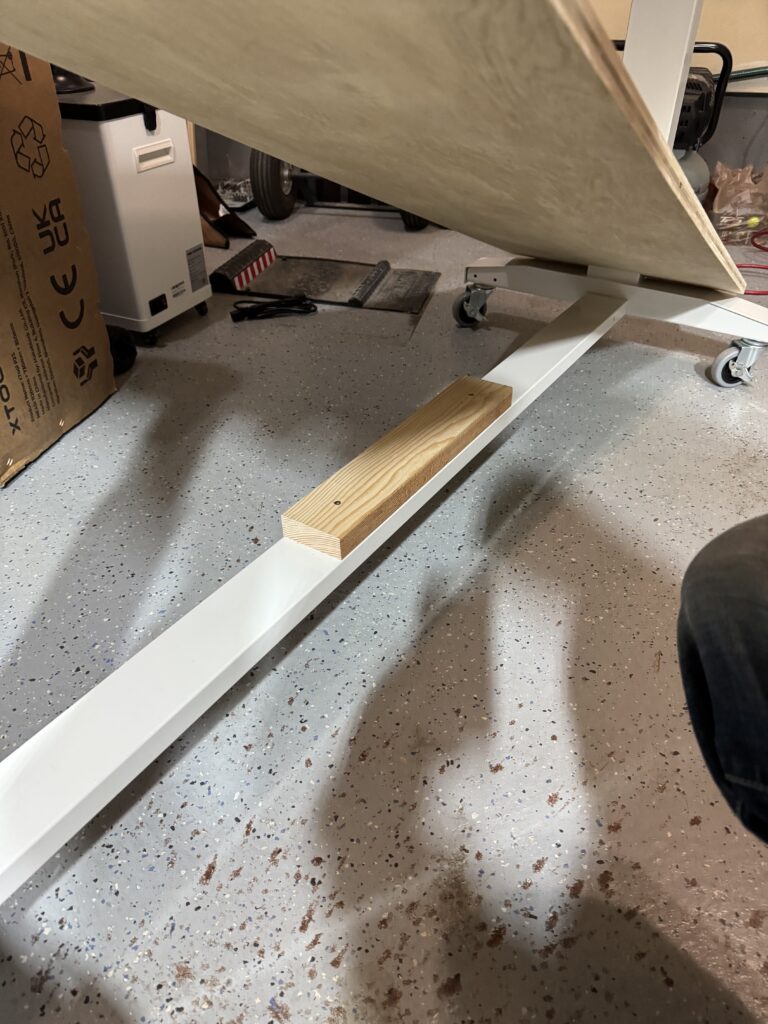 Center support for the cabinet bottom in my Husky adjustable-height table.