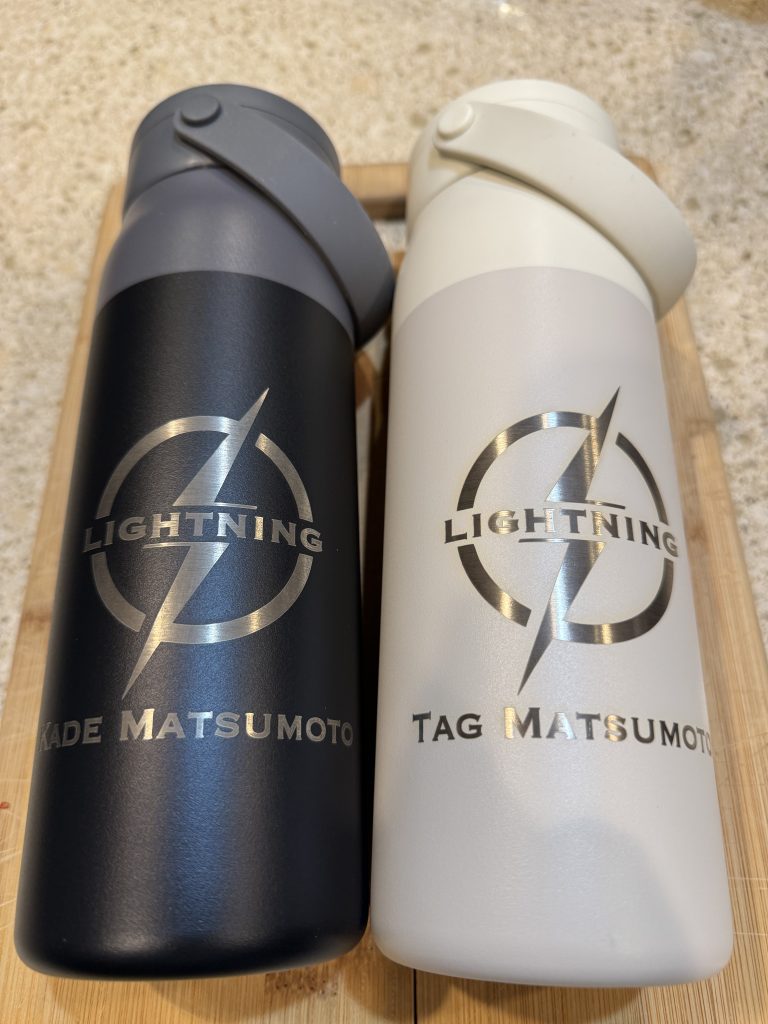 Lightning water bottles for Tag and Kade