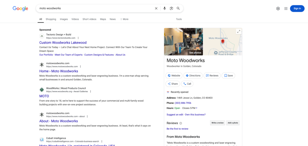 Google Business Profile for Moto Woodworks