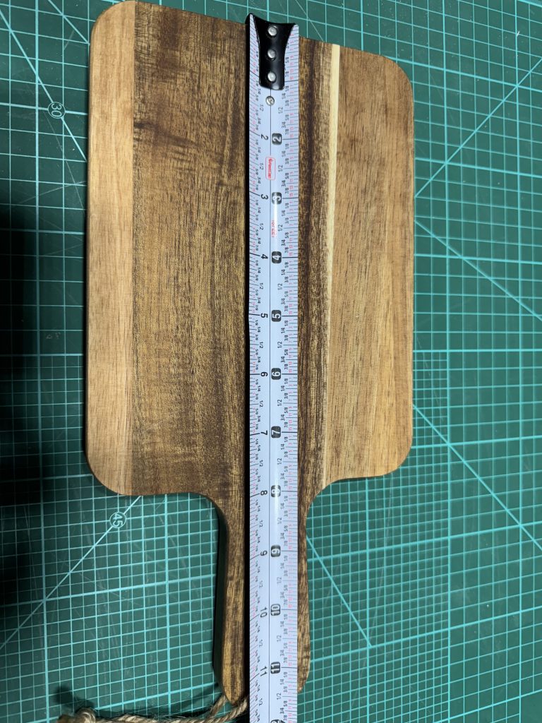 These charcuterie boards are 12 inches long but the handle is 4 inches of that.
