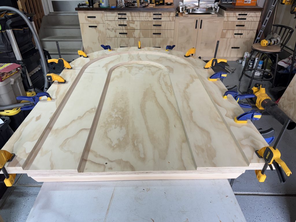 Custom poker table during the glue-up.