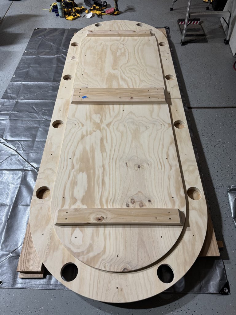 Custom poker table. Installing the legs.