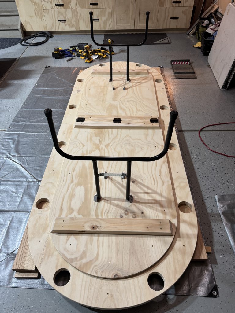 Custom poker table. Hinges and folding legs.