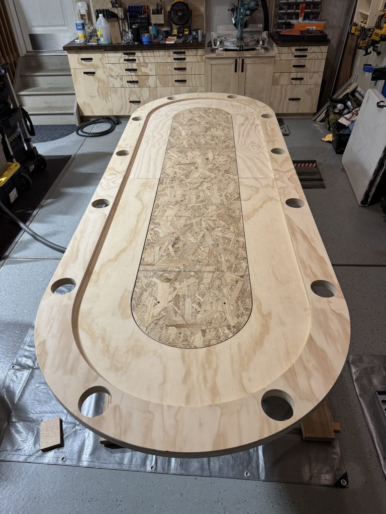 Custom poker table. Test fitting the playing field.