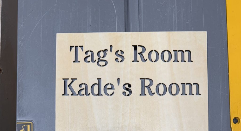 Laser cuttings of the text on the signs