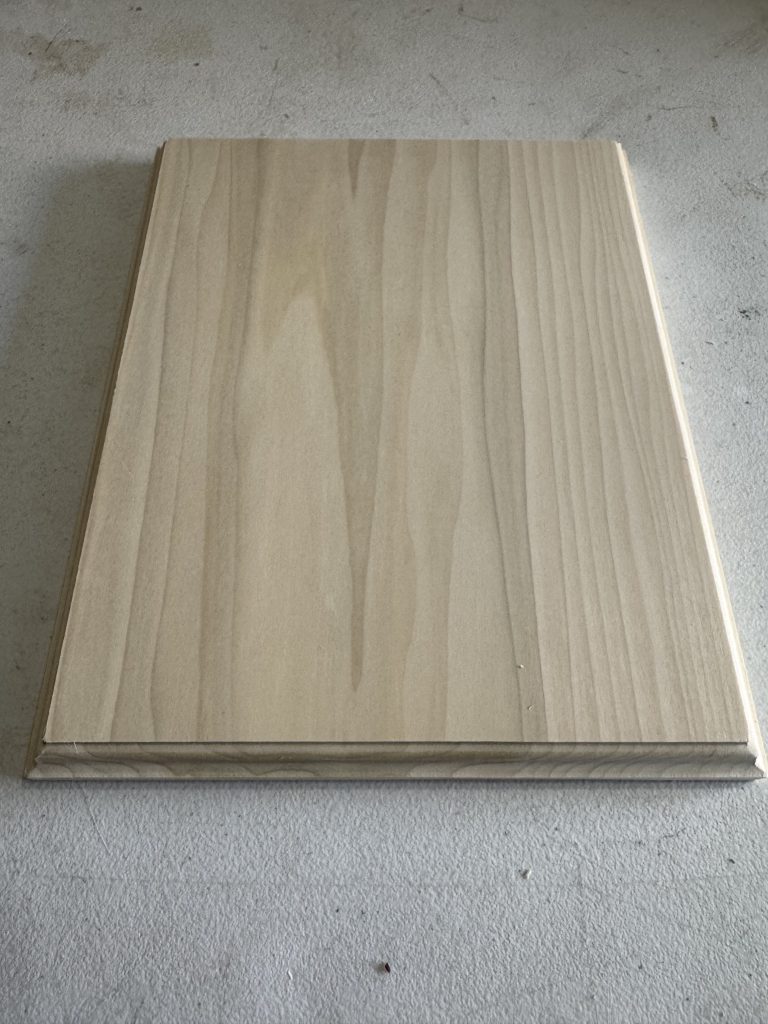 Sample of a plaque after edging and sanding.